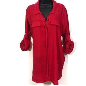 Calvin Klein Women's Plus Size Lace Up Top